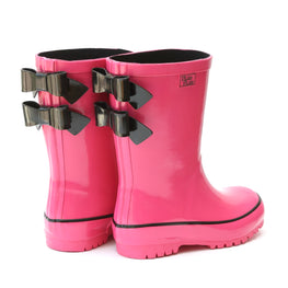 Pluie Pluie Girls Solid Fuchsia Double Bow Rain Boot