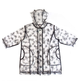 Pluie Pluie Transparent Raincoat with Black Trim and Bow Print