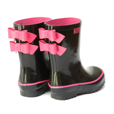 Pluie Pluie Girls Solid Black Double Bow Rain Boot
