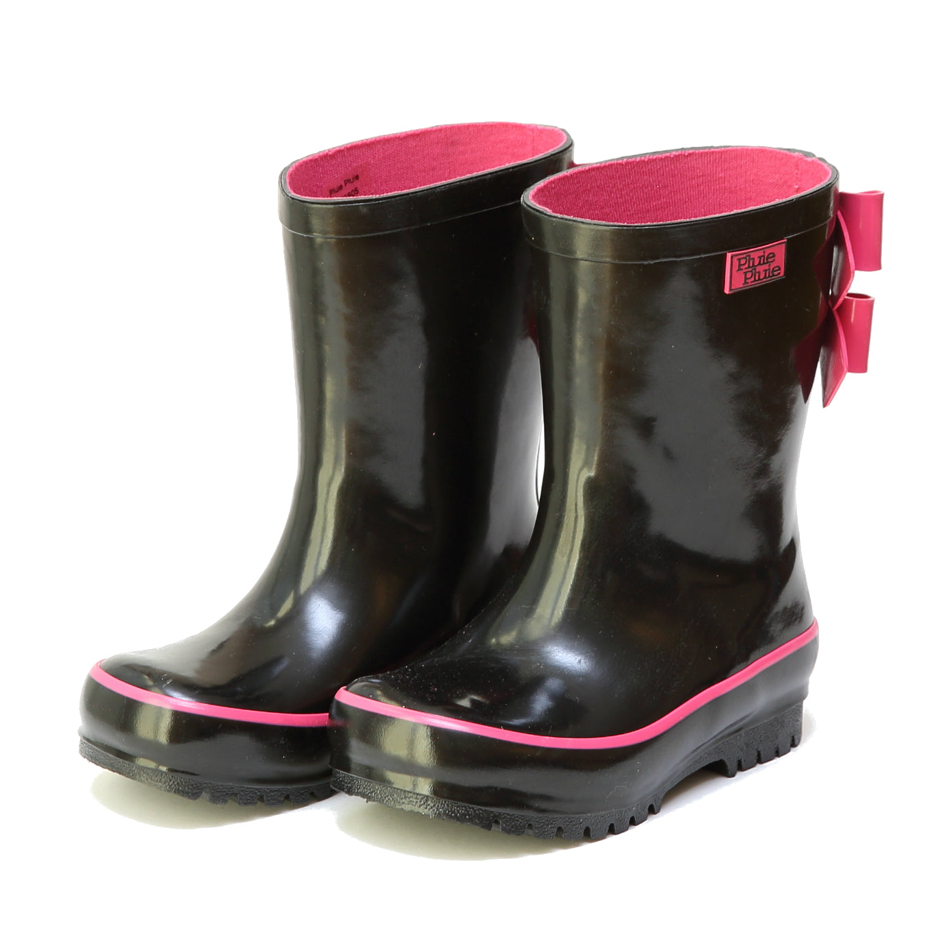Pluie Pluie Girls Solid Black Double Bow Rain Boot