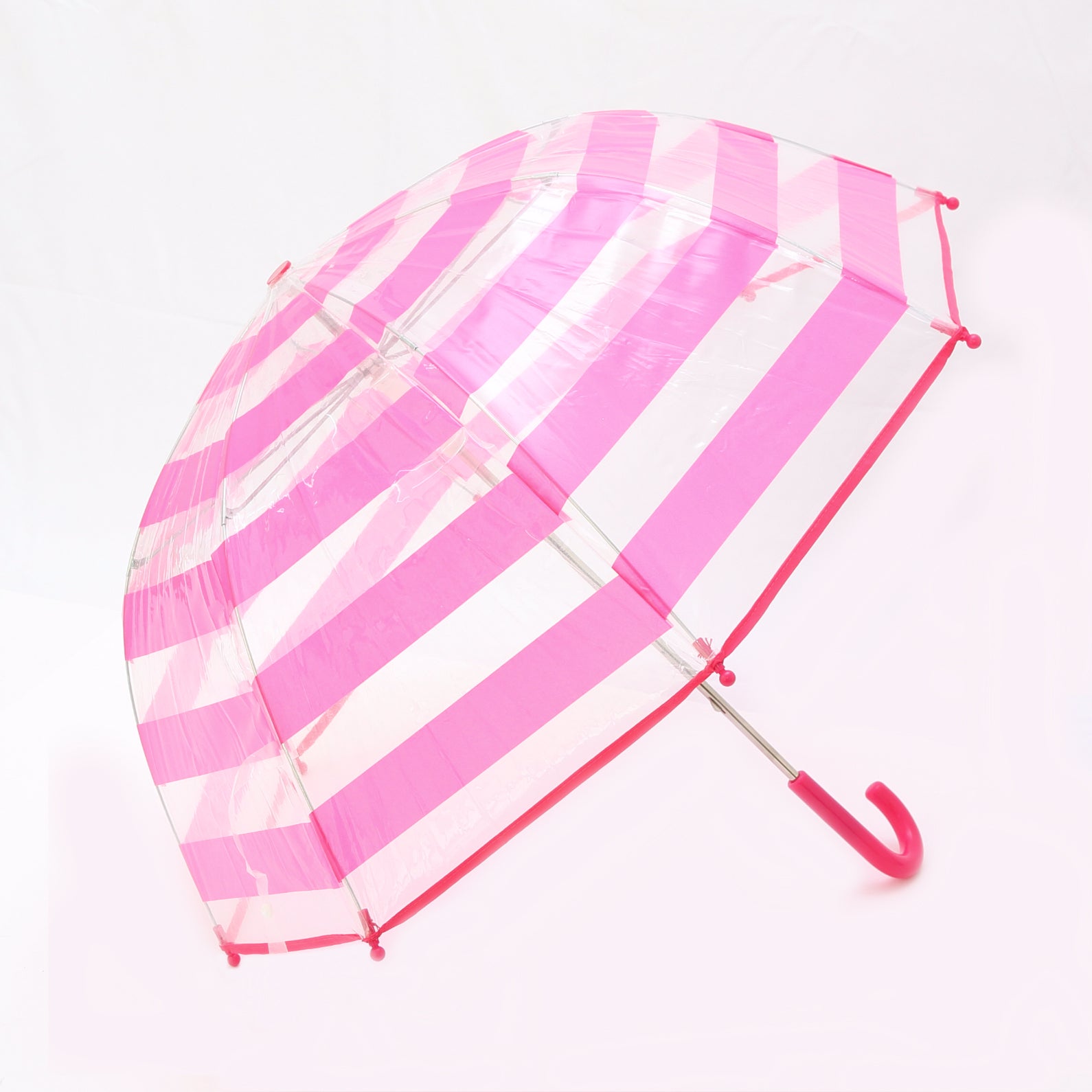 Pluie Pluie Girls Clear Umbrella with Fuchsia Stripes